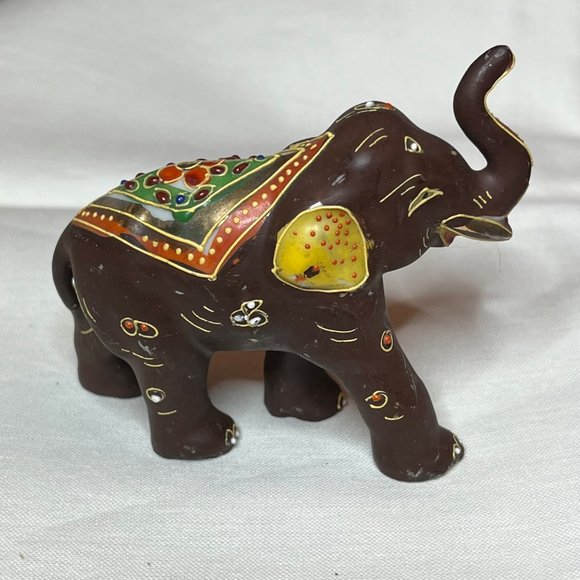 Vintage Elephant Figurine Japan Porcelain Brown Indian Elephant - Picture 2 of 6